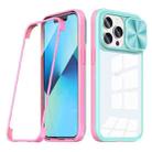 For iPhone 13 Pro 360 Full Body Sliding Camshield Phone Case (Baby Blue Pink) - 1