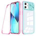 For iPhone 12 / 12 Pro 360 Full Body Sliding Camshield Phone Case(Baby Blue Pink) - 1