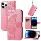 For iPhone 14 Pro Max Butterfly Embossing Leather Case (Pink) - 1