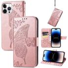 For iPhone 14 Pro Max Butterfly Embossing Leather Case (Rose Gold) - 1