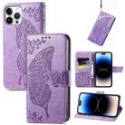 For iPhone 14 Pro Max Butterfly Embossing Leather Case (Light Purple) - 1