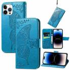 For iPhone 14 Pro Max Butterfly Embossing Leather Case (Blue) - 1