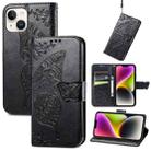 For iPhone 14 Butterfly Embossing Leather Case (Black) - 1