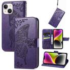 For iPhone 14 Butterfly Embossing Leather Case (Dark Purple) - 1