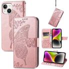 For iPhone 14 Butterfly Embossing Leather Case (Rose Gold) - 1