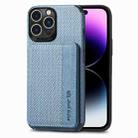 For iPhone 14 Pro Carbon Fiber Magnetic Card Bag Phone Case(Blue) - 1