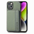 For iPhone 14 Plus Carbon Fiber Magnetic Card Bag Phone Case (Green) - 1