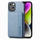 For iPhone 14 Carbon Fiber Magnetic Card Bag Phone Case (Blue) - 1