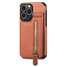 For iPhone 14 Pro Carbon Fiber Vertical Flip Zipper Phone Case(Brown) - 1