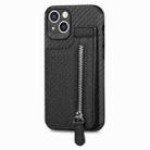 For iPhone 14 Plus Carbon Fiber Vertical Flip Zipper Phone Case (Black) - 1