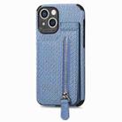 For iPhone 14 Plus Carbon Fiber Vertical Flip Zipper Phone Case (Blue) - 1