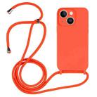 For iPhone 14 Crossbody Lanyard Liquid Silicone Case(Orange) - 1