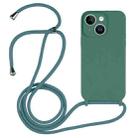 For iPhone 14 Crossbody Lanyard Liquid Silicone Case(Pine Needle Green) - 1