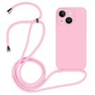 For iPhone 14 Crossbody Lanyard Liquid Silicone Case(Pink) - 1