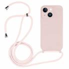 For iPhone 14 Plus Crossbody Lanyard Liquid Silicone Case(Sand Pink) - 1