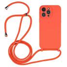 For iPhone 14 Pro Crossbody Lanyard Liquid Silicone Case(Orange) - 1