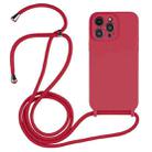 For iPhone 14 Pro Crossbody Lanyard Liquid Silicone Case(Rose Red) - 1