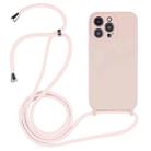 For iPhone 14 Pro Crossbody Lanyard Liquid Silicone Case(Sand Pink) - 1