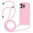 For iPhone 14 Pro Crossbody Lanyard Liquid Silicone Case(Pink) - 1