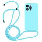 For iPhone 14 Pro Max Crossbody Lanyard Liquid Silicone Case(Ice Blue) - 1