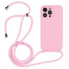 For iPhone 14 Pro Max Crossbody Lanyard Liquid Silicone Case(Pink) - 1