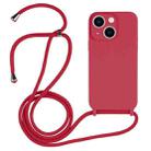 For iPhone 13 Crossbody Lanyard Liquid Silicone Case(Rose Red) - 1