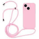 For iPhone 13 Crossbody Lanyard Liquid Silicone Case(Pink) - 1