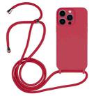 For iPhone 13 Pro Crossbody Lanyard Liquid Silicone Case(Rose Red) - 1