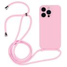 For iPhone 13 Pro Crossbody Lanyard Liquid Silicone Case(Pink) - 1