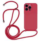 For iPhone 13 Pro Max Crossbody Lanyard Liquid Silicone Case(Rose Red) - 1