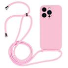 For iPhone 13 Pro Max Crossbody Lanyard Liquid Silicone Case(Pink) - 1