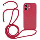 For iPhone 12 Crossbody Lanyard Liquid Silicone Case(Rose Red) - 1