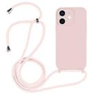 For iPhone 12 Crossbody Lanyard Liquid Silicone Case(Sand Pink) - 1