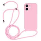 For iPhone 12 Crossbody Lanyard Liquid Silicone Case(Pink) - 1