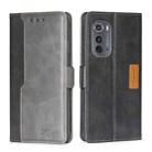 For Motorola Edge 2022 Contrast Color Side Buckle Leather Phone Case(Black + Grey) - 1
