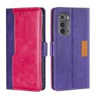 For Motorola Edge 2022 Contrast Color Side Buckle Leather Phone Case(Purple + Rose Red) - 1