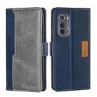 For Motorola Edge 2022 Contrast Color Side Buckle Leather Phone Case(Blue + Grey) - 1