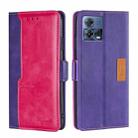 For Motorola Edge S30 Pro 5G/Edge 30 Fusion Contrast Color Side Buckle Leather Phone Case(Purple + Rose Red) - 1