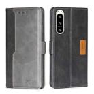 For Sony Xperia 5 IV Contrast Color Side Buckle Leather Phone Case(Black + Grey) - 1