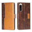 For Sony Xperia 5 IV Contrast Color Side Buckle Leather Phone Case(Dark Brown + Gold) - 1