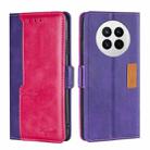 For Huawei Mate 50 Contrast Color Side Buckle Leather Phone Case(Purple + Rose Red) - 1