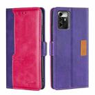 For ZTE Blade A72 5G Contrast Color Side Buckle Leather Phone Case(Purple + Rose Red) - 1