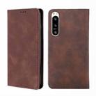 For Sony Xperia 5 IV Skin Feel Magnetic Horizontal Flip Leather Phone Case(Dark Brown) - 1