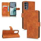 For Motorola Moto G62 Skin Feel Magnetic Flip Leather Phone Case(Brown) - 1