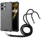 For Realme i9 5G Lanyard Honeycomb Phone Case(Black) - 1