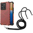 For vivo V25 5G Lanyard Honeycomb Phone Case(Red) - 1