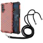 For Honor 20 Lanyard Honeycomb Phone Case(Red) - 1