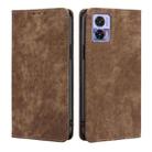 For Motorola Edge 30 Neo RFID Anti-theft Brush Magnetic Leather Phone Case(Brown) - 1