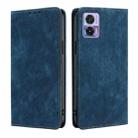 For Motorola Edge 30 Neo RFID Anti-theft Brush Magnetic Leather Phone Case(Blue) - 1