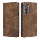 For Motorola Edge 2022 RFID Anti-theft Brush Magnetic Leather Phone Case(Brown) - 1